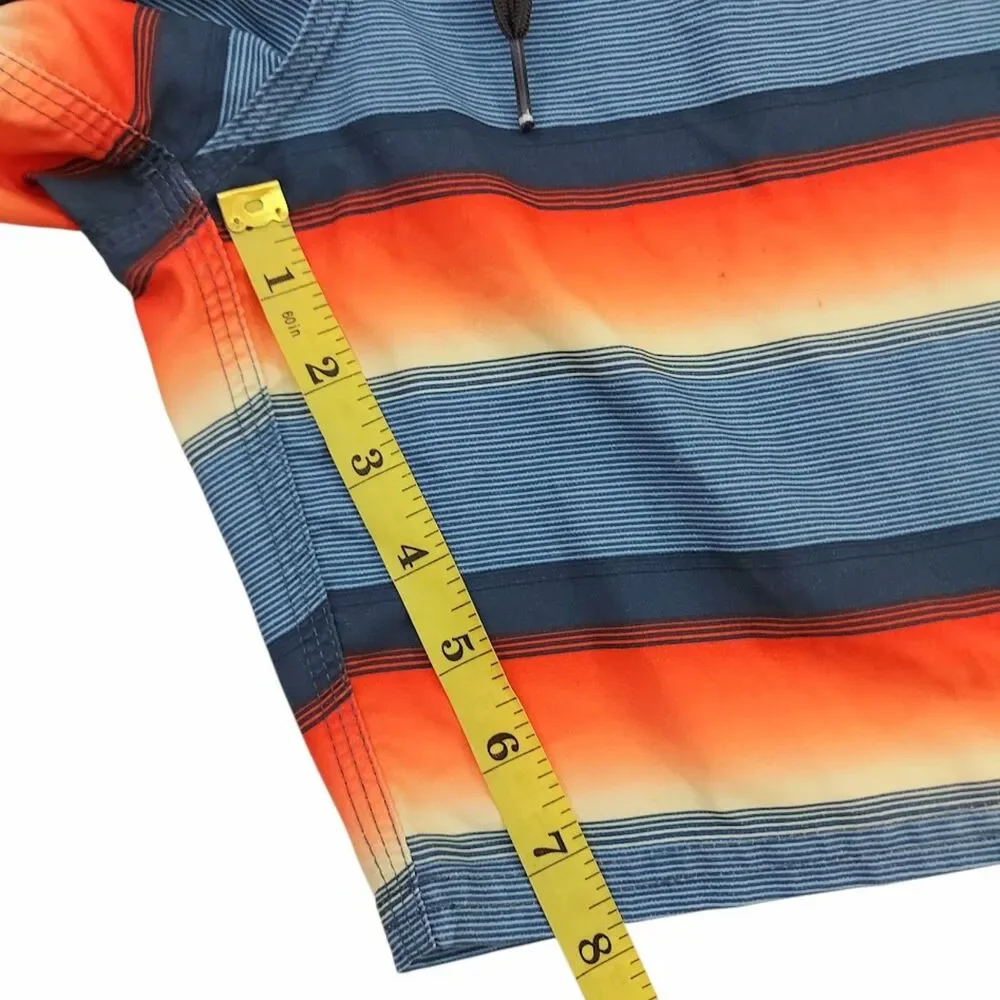 O'Neill Mens Board Shorts 32 Blue Orange Striped Swim Trunks Cargo Pocket Beach